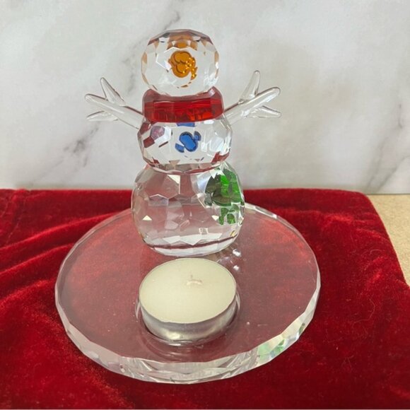PartyLite Sparkle Colored Crystal Winter Snowman Tealight Holder Retired - Picture 3 of 9